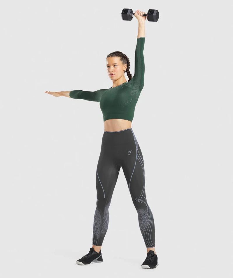 Women's Gymshark Apex Seamless Cropped Tops Dark Green | NZ 0BTARJ